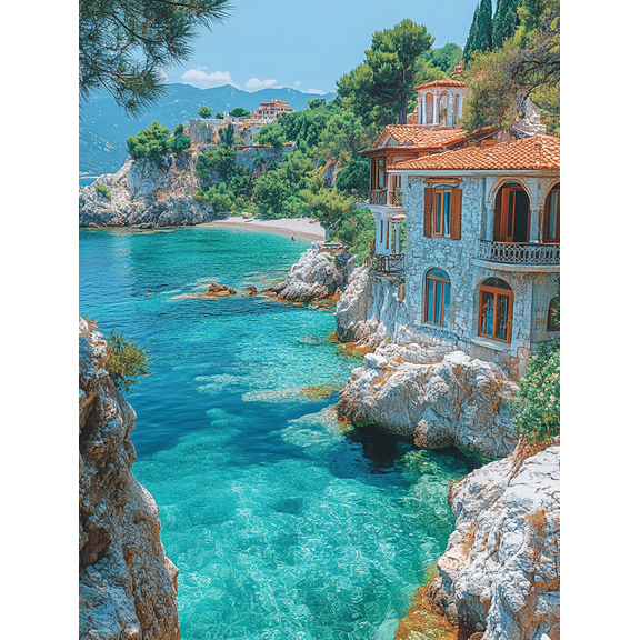 Mediterranean Coastal Villa Canvas Print/Wall Art Suitable for Living Room Bedroom Office Bathroom and Hotel Decoration.