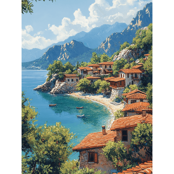 Mediterranean Coastal Village Canvas Wall Art, Perfect for Living Room, Bedroom, Dining Room, Office, and Hotel Decoration.