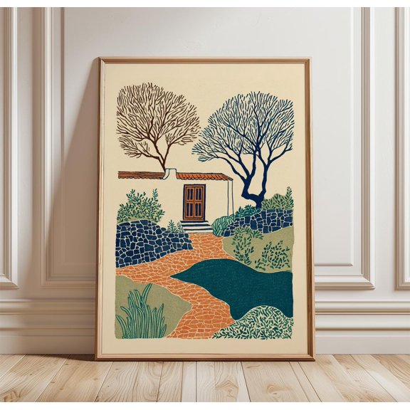 Mediterranean Cottage Rustic Landscape Paper Print