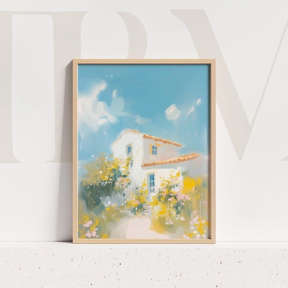 Mediterranean Cottage, Tuscany Garden Art Print Home Decor #431, Stretched Canvas Size 12x18