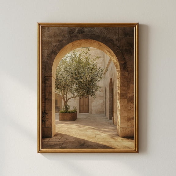 Mediterranean Courtyard Arch Print, Unframed Paper Poster 8x10in