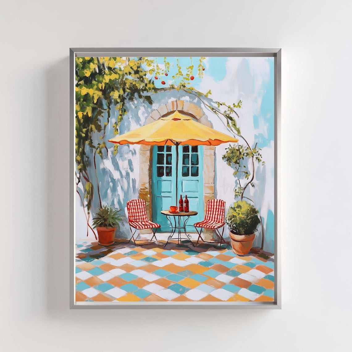 Mediterranean Courtyard Bistro Wall Art Print, Rustic Tuscany Cafe ...