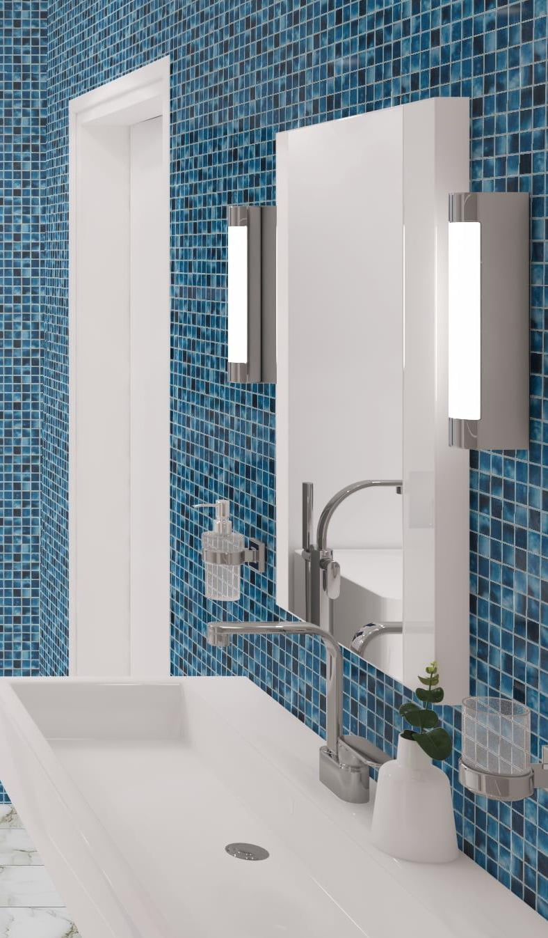 Mediterranean Blue Polished Glass Mosaic Tile for Kitchen and Bathroom