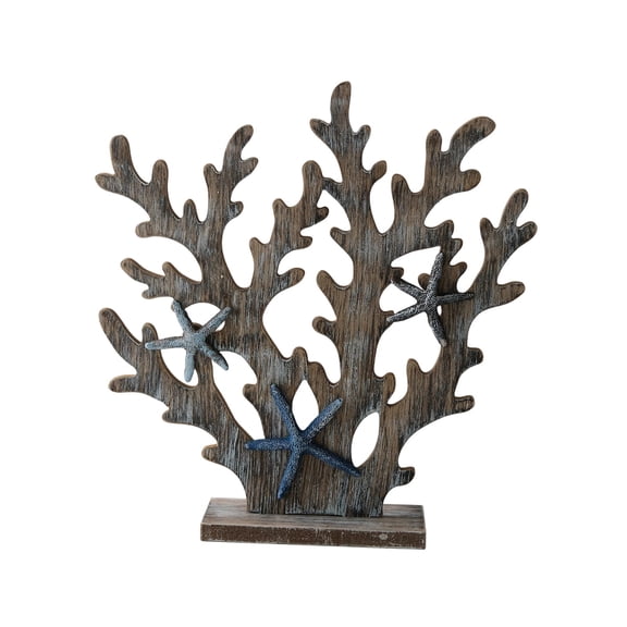 Mediterranean Decor Ocean Coastal Wooden Coral Tree Tabletop Decoration Home Accent Centerpiece Nautical Sea Shell Starfish Sculpture Rustic Beach Housewarming Gift