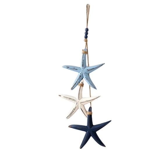 Wooden Starfish Hanging Ornament, Coastal Beach Style Rope Decor for Home, Cafe, Restaurant, Bathroom, Ocean Theme Wall Art