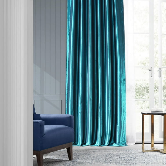 Mediterranean Faux Solid Taffeta Curtain (1 Panel), Mediterranean, 50W X 84L