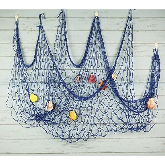 Mediterranean Fishing Net Decoration, Fish Netting with Seashell Decor, Nautical Party Decorations, Blue$$Home Decor, Kitchen, & Other