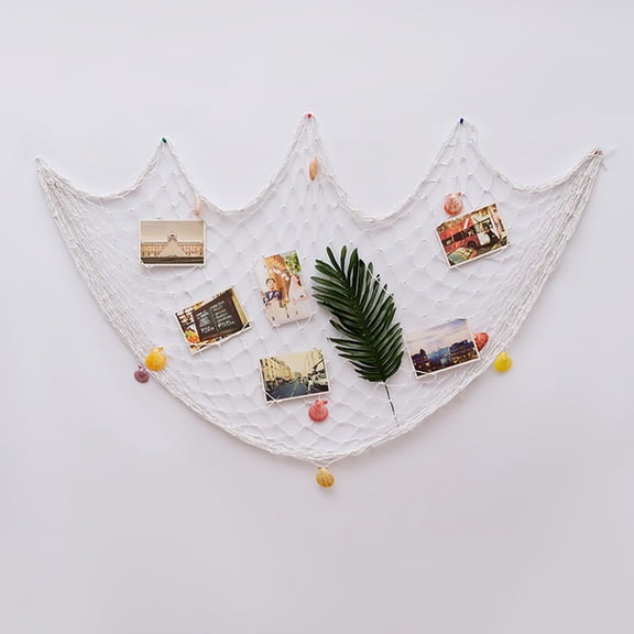 Mediterranean Fishing Net Decoration, Usupdd Handmade Cotton Rope Nautical Fishing Net with Shells, DIY Wall Hanging Maritime Decor for Photo Wall Party Bedroom Living Room, White