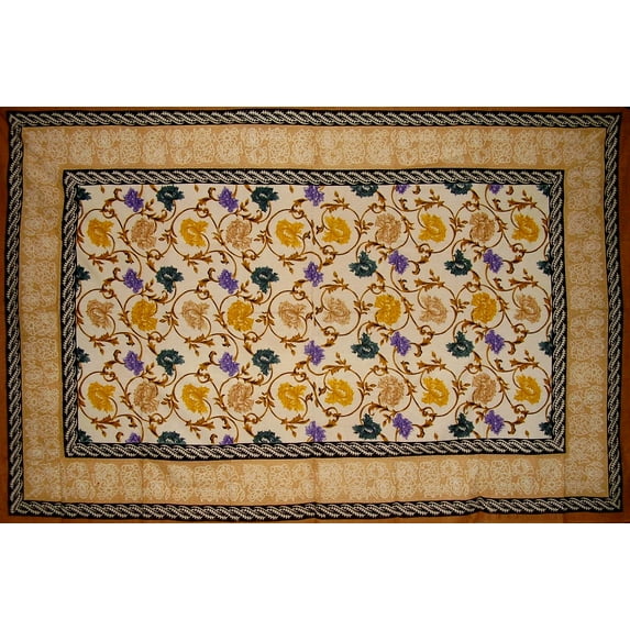Mediterranean Floral Tapestry Cotton Bedspread 104" x 70" Twin Tan