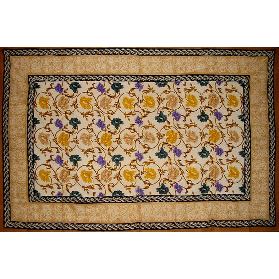 Mediterranean Floral Tapestry Cotton Bedspread 104" x 70" Twin Tan