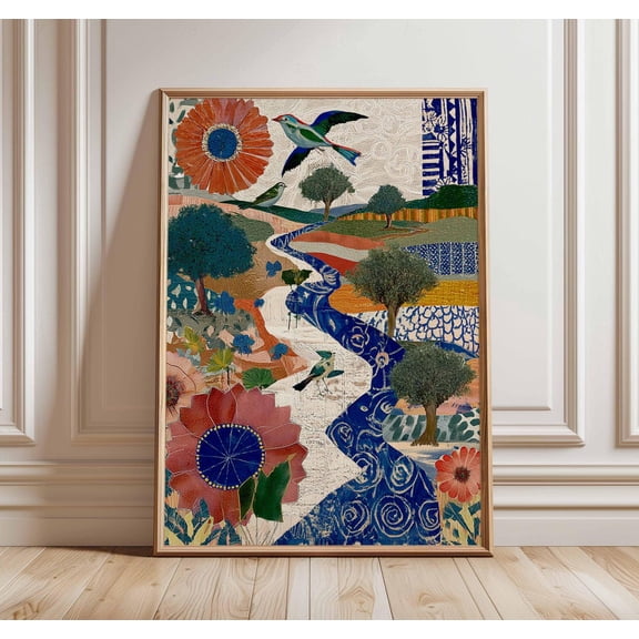 Mediterranean Floral Tile Collage Poster Unframed Paper Print