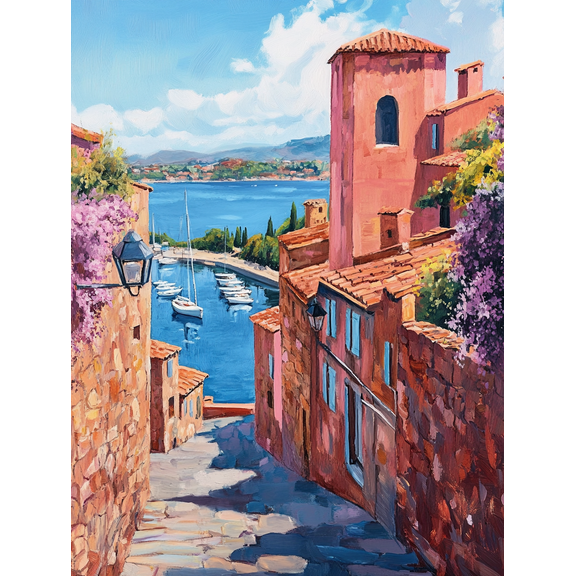 Mediterranean Harbor View Canvas Wall Art/PaintingSuitable for Living RoomBedroomBathroomKitchenOffice Decoration
