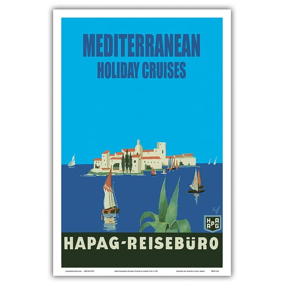 Mediterranean Holiday Cruises - Hamburg-American Line HAPAG - Vintage Ocean Liner Travel Poster by Albert Fuss c.1935 - Master Art Print (Unframed) 12in x 18in