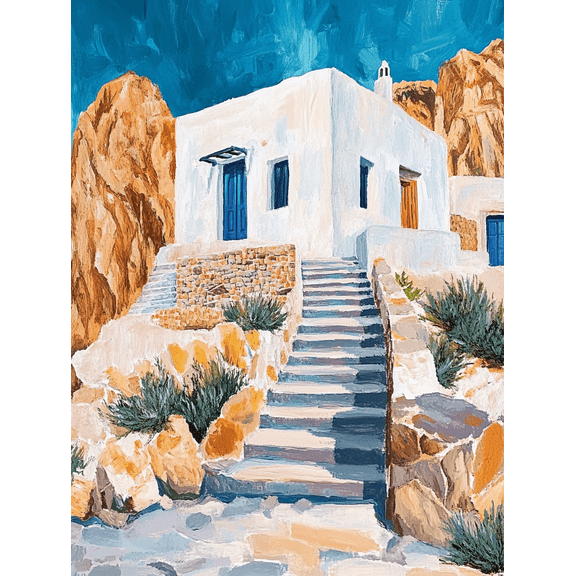 Mediterranean House Canvas Wall Art Perfect for Living Room Bedroom Kitchen Bathroom and Office Decor.