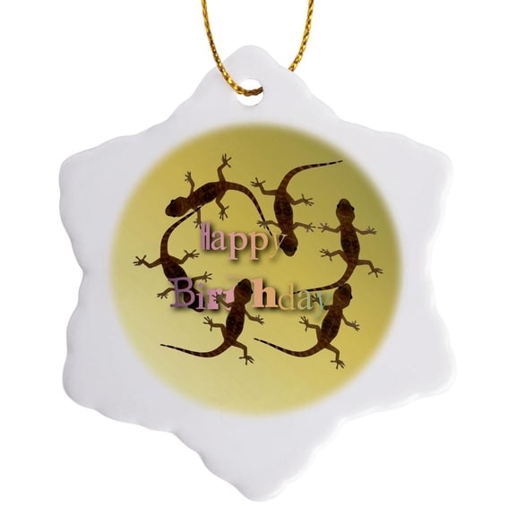 3drose, Mediterranean House Gecko Vector Happy Birthday Greeting, 3 inch Snowflake Porcelain Ornament