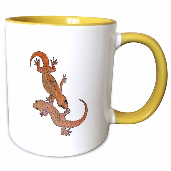 3drose, Mediterranean House Lizards Black Outline Vector, 11oz Two-tone Yellow Mug
