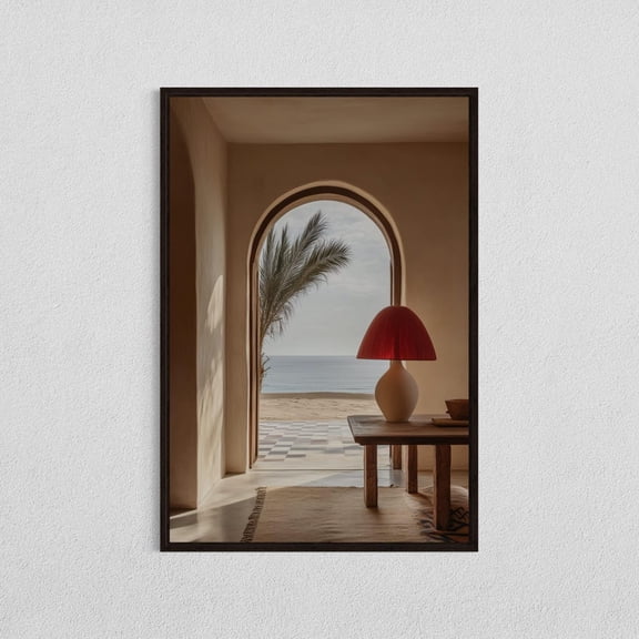 Mediterranean Interior Coastal Wall Art Arched Window Print Neutral Beach View Decor