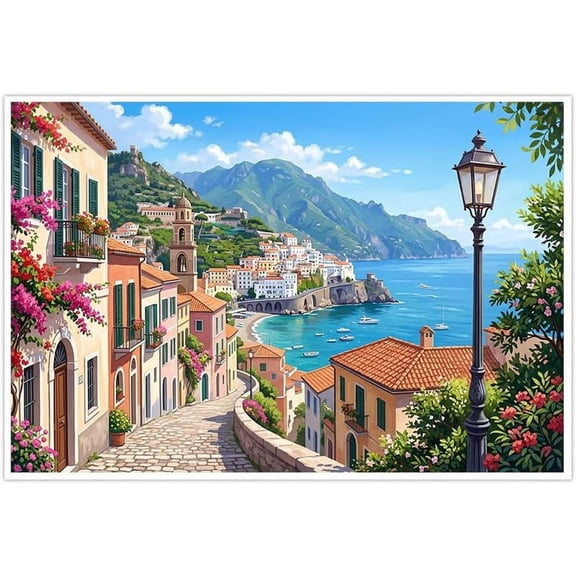 Mediterranean Italian Coastal Wall Art Canvas Posters Colorful Positano Amalfi Coast Pictures Seaside Landscape Prints Home Decor for Living Room Bedroom Office