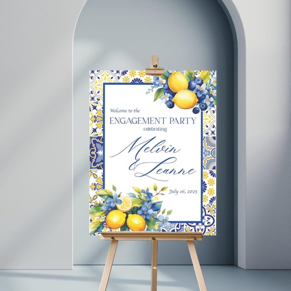 Mediterranean Lemon Engagement Welcome Sign, Unframed Paper Poster 8x10in