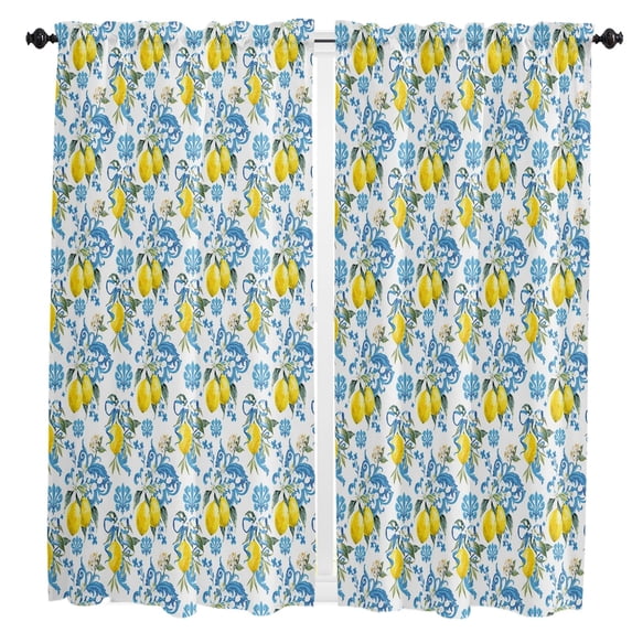 Mediterranean Lemon Flower Small Curtain Rod Pocket Short Curtains Half Drapes Partition Cabinet Door Window Curtains Home Decor
