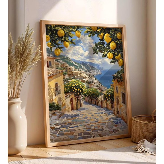 Mediterranean Lemon Grove Coastal Print, Unframed Paper Poster 8x10in