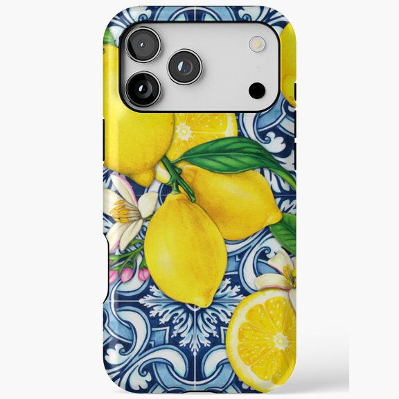 Mediterranean Lemon Tile Design iPhone Case 11 to 17 Pro Max