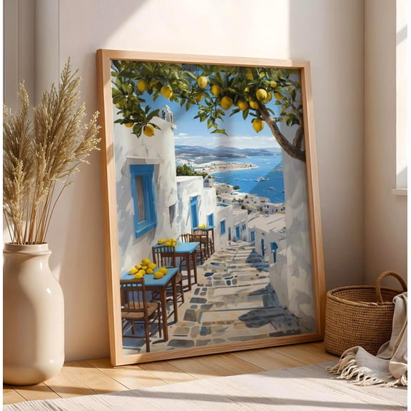 Mediterranean Lemon Tree Greece Print, Unframed Paper Poster 16x20in