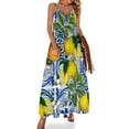 thumbnail image 1 of Mediterranean Lemon on Blue Ceramic Tiles Sleeveless Dress Dresses gala Dresses for wedding party, 1 of 6