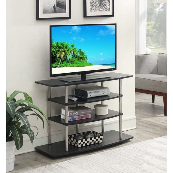 Mediterranean Magic Wide TV Stand Black, Holds TVs up to 42-In , Stainless Steel Poles, No-Tool Assembly, 42-In x 15.75-In x 28-In , Modern & Durable