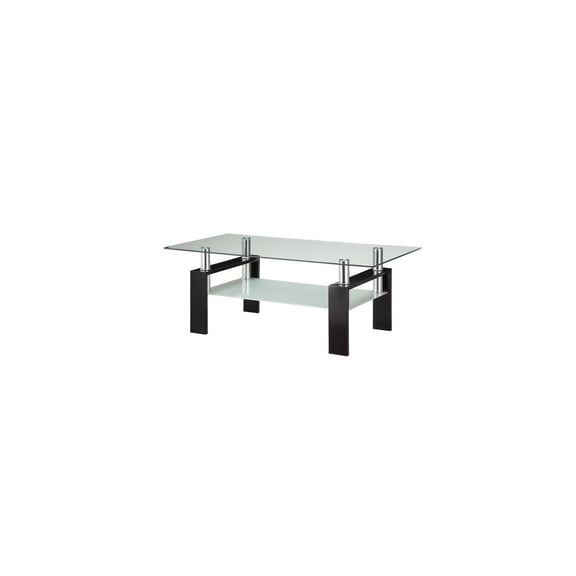 Mediterranean Mastery 48 Inch Glass Coffee Table with Black Metal Base and Bottom Shelf for Industrial Style Living Room and Lounge Areas