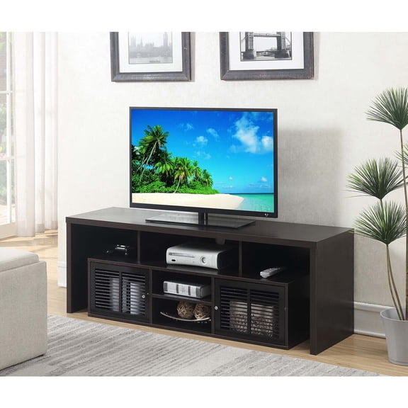 Mediterranean Mastery 60-In TV Stand, 59-In x 15.75-In x 19.75-In , Espresso Finish, 7 Storage Compartments, Spindle Wood Doors, Modern Look, Fits Most TVs, Durable