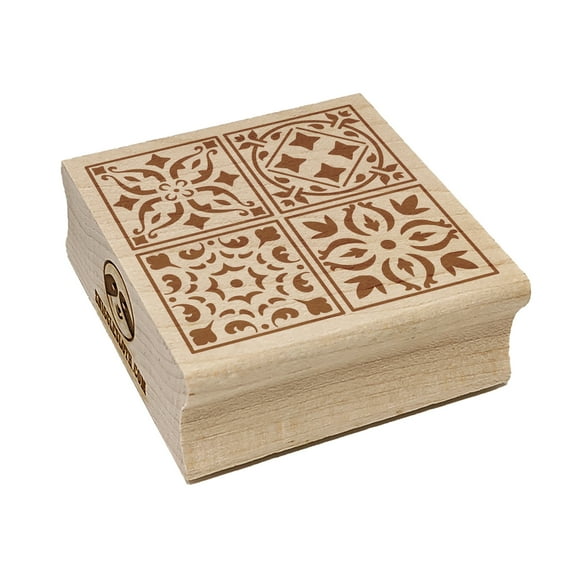 Mediterranean Mosaic Floral Tiles Pattern Square Rubber Stamp Stamping Scrapbooking Crafting - Small 1.25in