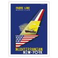 thumbnail image 1 of Mediterranean New York - Fabre Line Marseilles - Vintage Ocean Liner Travel Poster by J. Tonelli c.1950 - Bamboo Fine Art 290gsm Paper (Unframed) 12x16in, 1 of 4