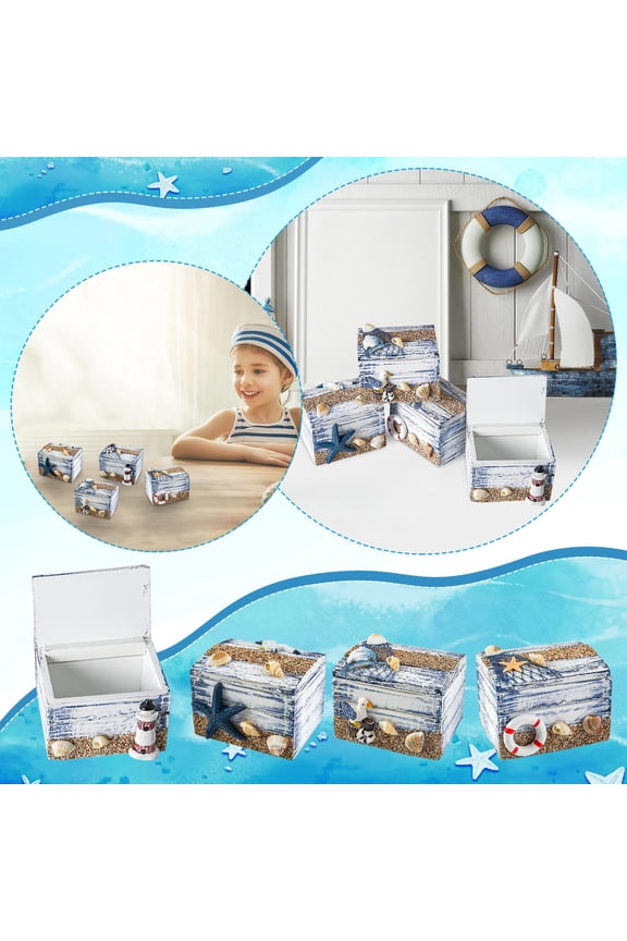Mediterranean Ocean Decorative Miniature Box Classic Wooden Small Box Creative Jewelry Box Candy Box 1PC
