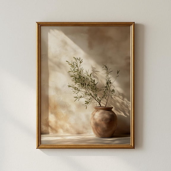Mediterranean Olive Branch Terracotta Pot Still Life