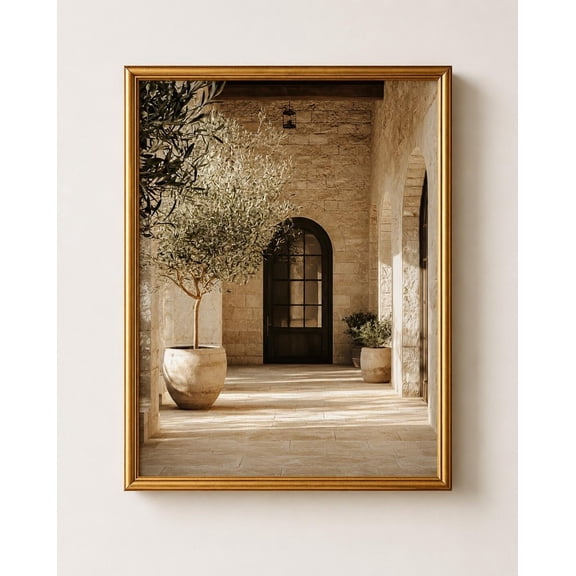 Mediterranean Olive Tree Arch Print Tuscan Stone Courtyard Wall Art