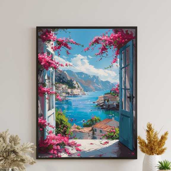 Mediterranean Open Window Fauvist Print, Unframed Paper Poster 8x10in