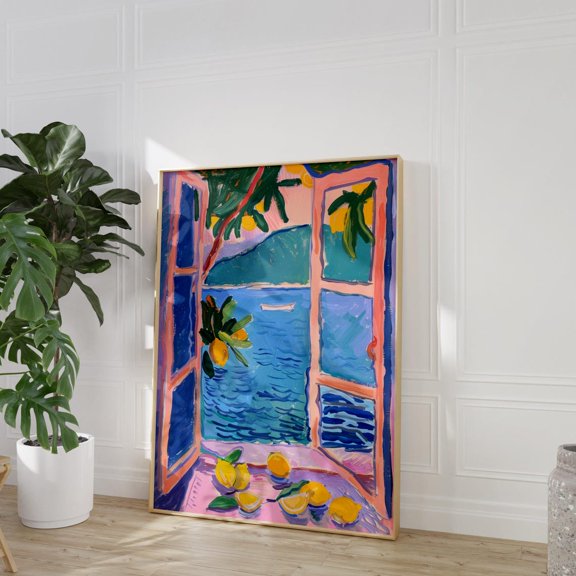 Mediterranean Open Window Wall Art Lemon Coastal Home Decor