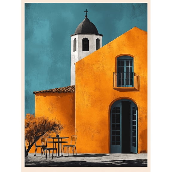 Mediterranean Orange Building Canvas Print/Wall Art Suitable for Living Room Dining Room Office and Hotel Decoration.