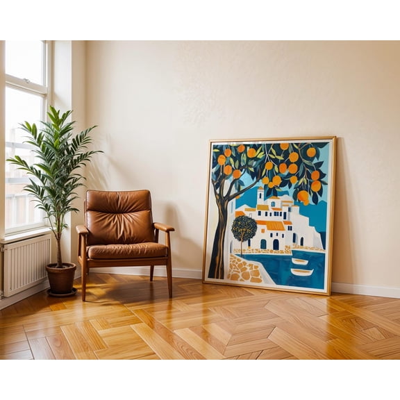 Mediterranean Orange Tree Greece Travel Poster, Unframed Paper Poster 16x20in