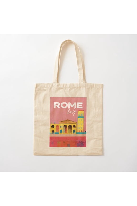 Mediterranean Rome City Travel Retro Style 002 Canvas Tote Bags, Reusable Shopping Bag