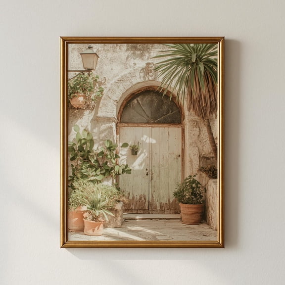 Mediterranean Rustic Italian Courtyard Door Print, Unframed Paper Poster 8x10in