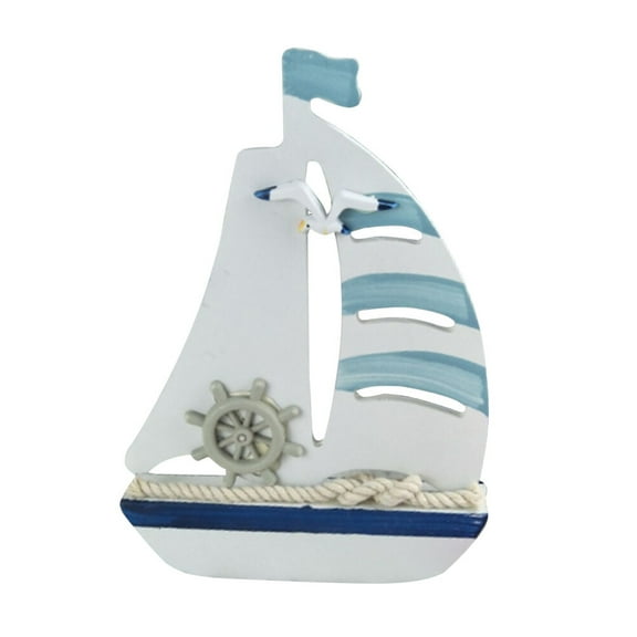 Mediterranean Sailing Boat Ornaments Solid Wood Sailboat Artistic Figurine Craft TV Cabinet Desktop Home Decorations for Table Ornament Photo Props Beach Ocean Theme Party and Room Decor (Small Wooden