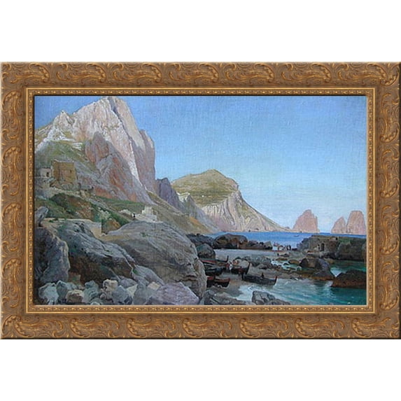 Mediterranean Shipping 24x18 Gold Ornate Wood Framed Canvas Art by Aagard, Carl Fredrik