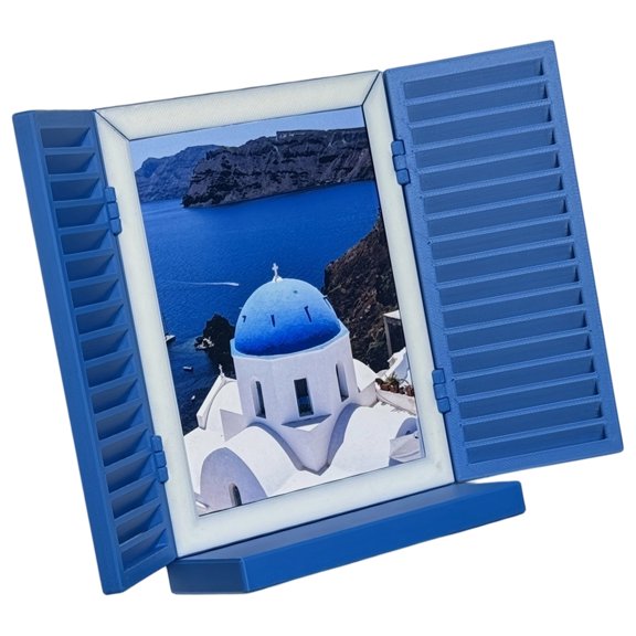 Mediterranean Shutter Photo Frame Blue Window Decor, Picture Display With Lower Shelf for Entryway Hallway Bedroom Accent Home Decor