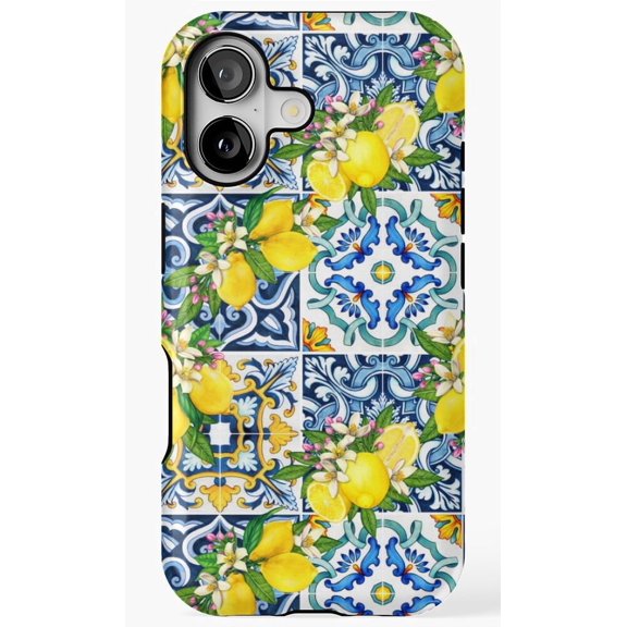 Mediterranean Sicilian Tile Lemon Pattern Phone Case for iPhone 17 16 15 14 13 12 11 Pro Max