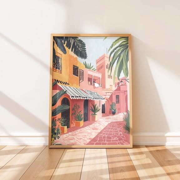 Mediterranean Street Colorful Coastal Town Travel Unframed Paper Print