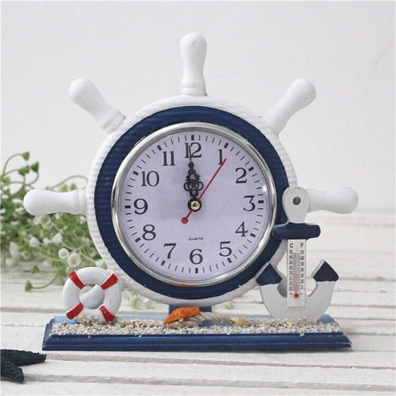 Mediterranean Style Desk Clock Nautical Clock Silent Helm Lighthouse Decor Gift