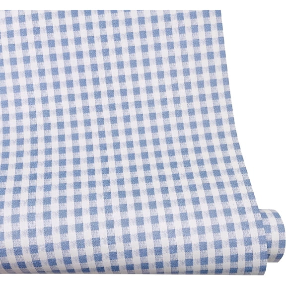 Mediterranean Style Furniture Paper Blue-White Gingham Countertop Door Sticker Shelf Liner 17.7inch by 9.8 Feet by