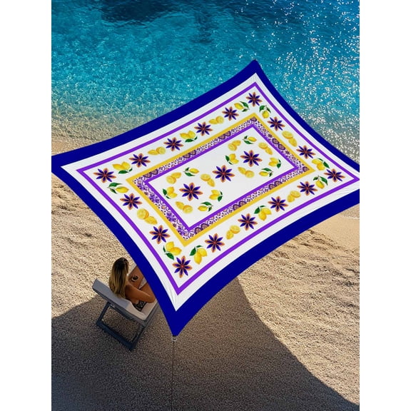 Mediterranean Style Lemon Floral Sun Shade Sail 6.5' x 10', Blue Border Countryside Rectangle Outdoor Sunshade Canopy, Waterproof UV Block Patio Covers for Garden Yard Beach